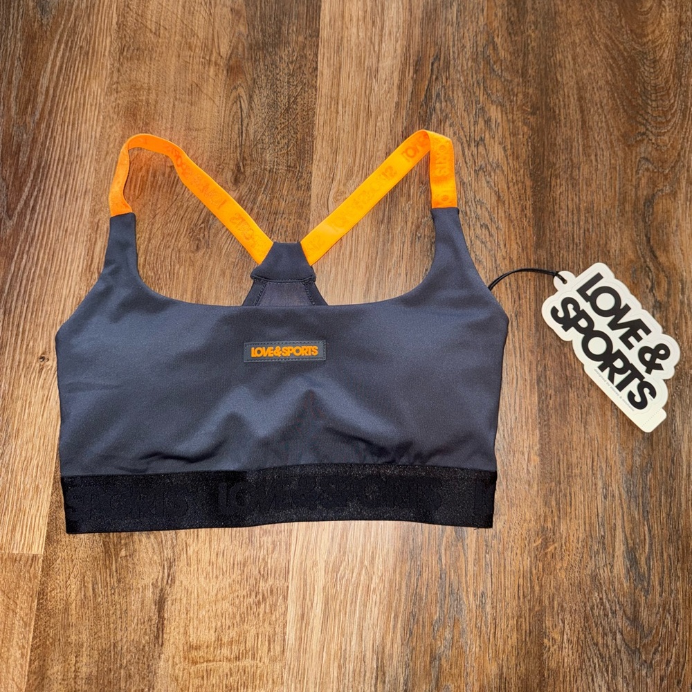 Love & Sports Gray and Orange Sports Bra